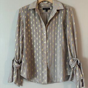 Banana Republic Tan and Gold Tie Sleeve Button Down Shirt